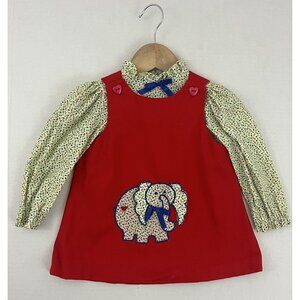 Vintage Her Majesty Girls 24 months Jumper Dress Floral Top 2pc Set Elephant Zoo